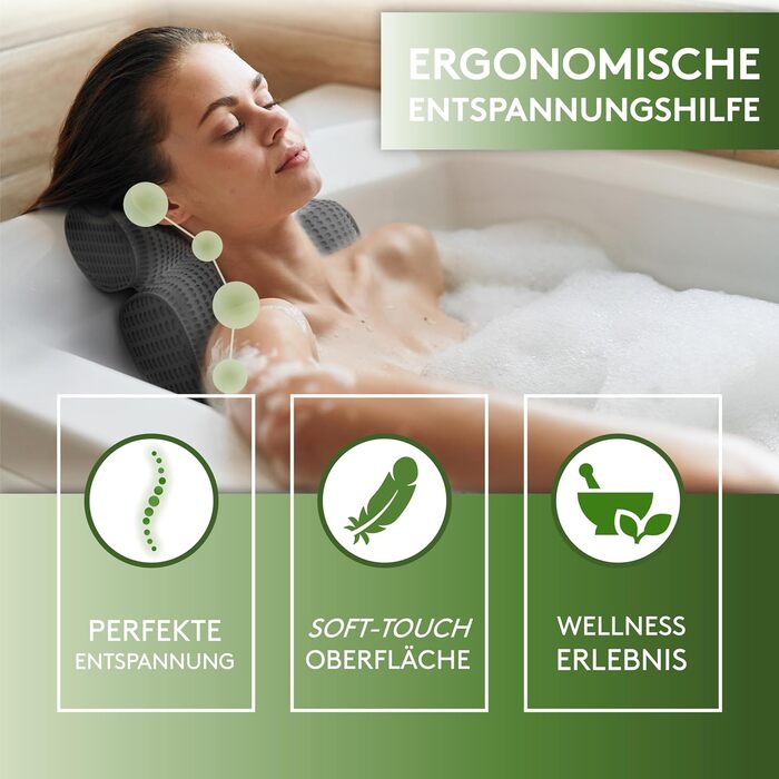 Підголовник для ванни SilverRack MEDIUM-WEICH (темно-сірий) з 3D-системою підтримки та сіткою 4D - комфортне аксесуар для ванни