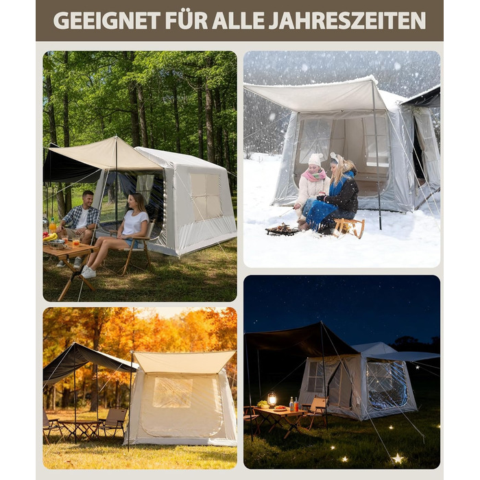 Надувний кемпінговий намет для 2-8 осіб 4 сезони Oxford, з повітряним насосом, швидке встановлення 270x270x200 см, з козирком