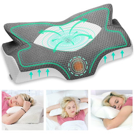 Ортопедична подушка Elviros з Memory Foam для тих, хто спить на боці, з підтримкою шиї, проти болю в шиї та плечах, 64 x 12,5/10,5 x 38 см, темно-сірий
