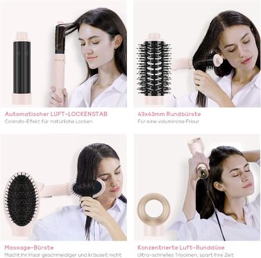 Стайлер 5 в 1 MaxAIR, PARWIN PRO BEAUTY фен, щітка з гарячим повітрям, плойка, іонний догляд, рожевий