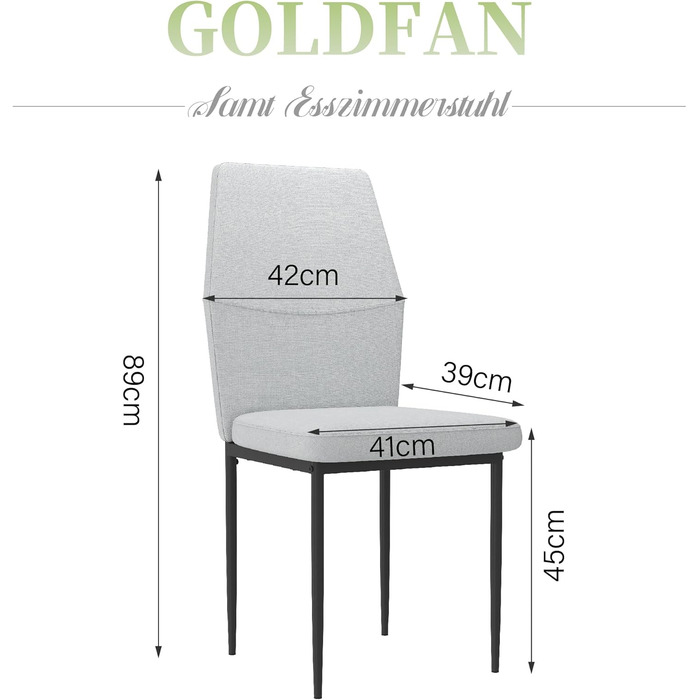 Стілець для їдальні GOLDFAN (4 шт.) з льоновим покриттям, сірий - сучасний кухонний, м'який стілець для вітальні з металевими ніжками