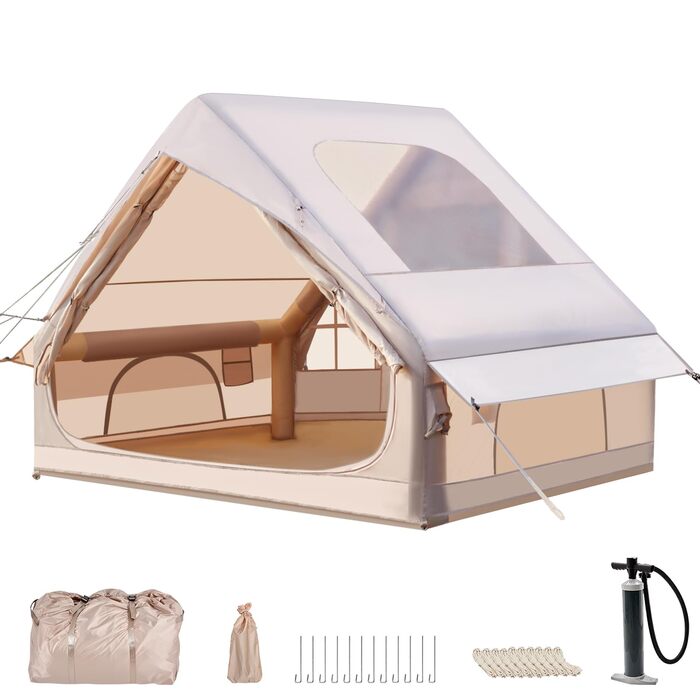 Надувний кемпінговий намет для 2-8 осіб Oxford 4 сезони з насосом - швидкозбірний водонепроникний намет (300x210x200 см, велике вікно)