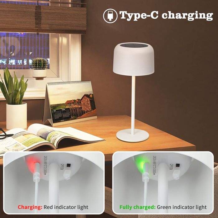 LED настільна лампа Aigostar акумуляторна, торшер бездротовий, сенсорне керування, 3 режими кольору, IP54 вологостійка, для дому та саду