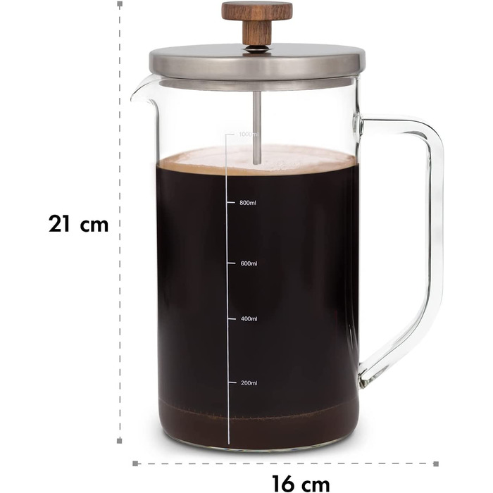 Скляний завод френч - прес (1 л) - кавоварка з порційною ложкою з горіхового дерева і кришкою з нержавіючої сталі-кава без пластику для кави