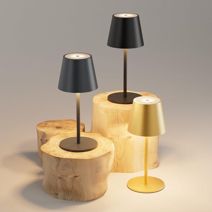 Лампа настільна LED акумуляторна Lundwa 26см, 5000mAh, 3W, 3000K, IP54, для кемпінгу, ресторану, спальні, бару (Чорний, 1 шт.)