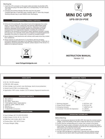Mini UPS з внутрішньою батареєю високої ємності: 5V/9V/12V/PoE виходи для роутерів, камер, сигналізації
