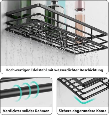 Душова полиця Saffruff без свердління 2 шт. и Душова полиця Полиця для ванної кімнати Кронштейн для шампуню з 2 клейкими поверхнями, чорний