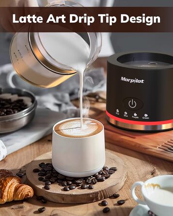 Електричний піноутворювач для молока Morpilot, 130-500 мл, 600 Вт, 4-в-1, для гарячого та холодного молока, миється в посудомийній машині, скляний, дизайн Latte, чорний