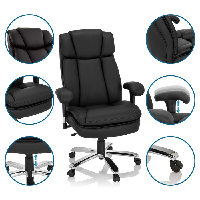 Крісло для важких навантажень / Офісне крісло BUILDER XXL з штучної шкіри чорного кольору hjh OFFICE