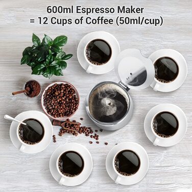 Еспресо-плита Godmorn, кавоварка, кавник мокко з нержавіючої сталі 430, кавоварка для приготування еспресо на 4/6/10 чашок, Індукційна плита для кавоварки на плиті, 4 чашки(200 мл) (600 мл)