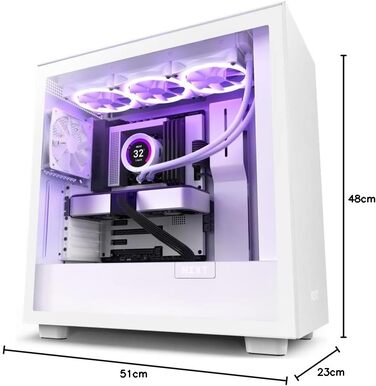 Корпус для ігрового ПК NZXT H7 ATX Mid-Tower, білий, скляна бічна панель, USB-C, готовий до водяного охолодження