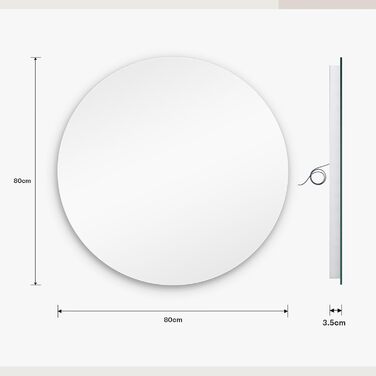 Дзеркало для ванної кімнати Dripex LED з підсвічуванням, кругле, сенсорне управління, регулювання яскравості, 3 кольори світла, запобігання запотіванню, 80x80 см