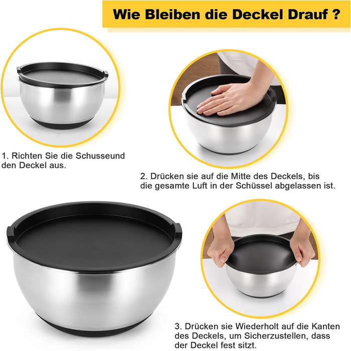 Набір мисок з нержавіючої сталі, 7 шт. з кришкою, тертки, для випічки та зберігання, складна конструкція, миюча в посудомийній машині (0,63/1/1,5/2/3/4/5 QT)