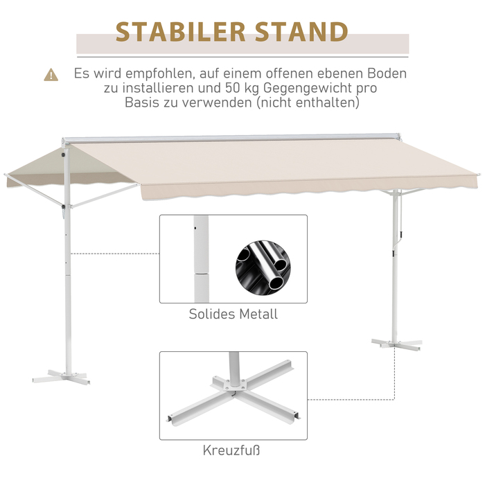 Маркіза Standmarkise Markise 4,5 x 3,4 м для тераси, сад, з відкидним механізмом та ручним приводом, колір кремовий, алюміній, метал.
