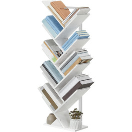 Книжкова шафа HOOBRO, деревоподібна стояча полиця, підлогова книжкова шафа з 9 ярусами, книжкова шафа для домашнього офісу, для зберігання книг, компакт-дисків, міцна та стійка, для вітальні, біла EWT08SJ01G1