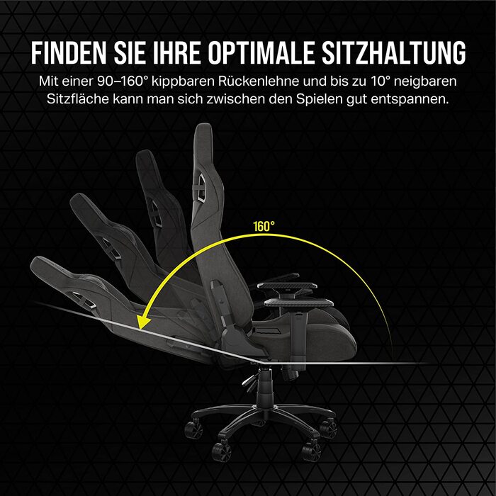 Ігрове крісло Corsair T3 RUSH Fabric (2023) – Стиль автоспорту, тканинне покриття, подушки для шиї та спини