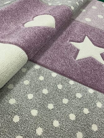 Дитячий килим Monde Сучасний м'який дитячий килим з м'яким ворсом, що не вимагає особливого догляду, стійкий до фарбування, яскравих кольорів, у формі серця, зірки, (140 х 200 см, фіолетовий)