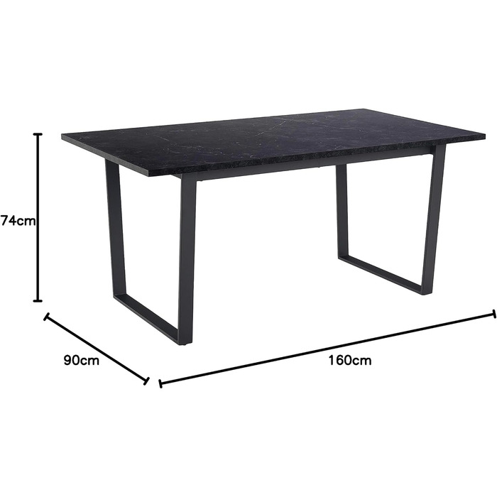 AC Design Furniture Albert – обідній стіл для 6 осіб, 160x90 см, чорний мармур, металеві ніжки