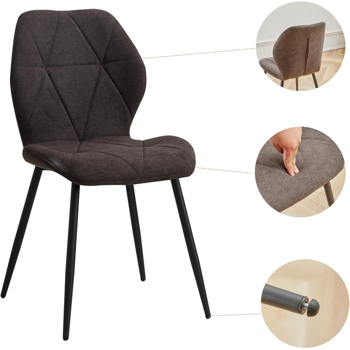 Обідні стільці GrandCA HOME, 6 шт. в наборі, чорного кольору, з м'яким сидінням та металевими ніжками, стиль скандинавський