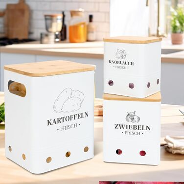 Коробки для зберігання картоплі, цибулі та часнику, 3 шт., з бамбуковим кришками, чорні