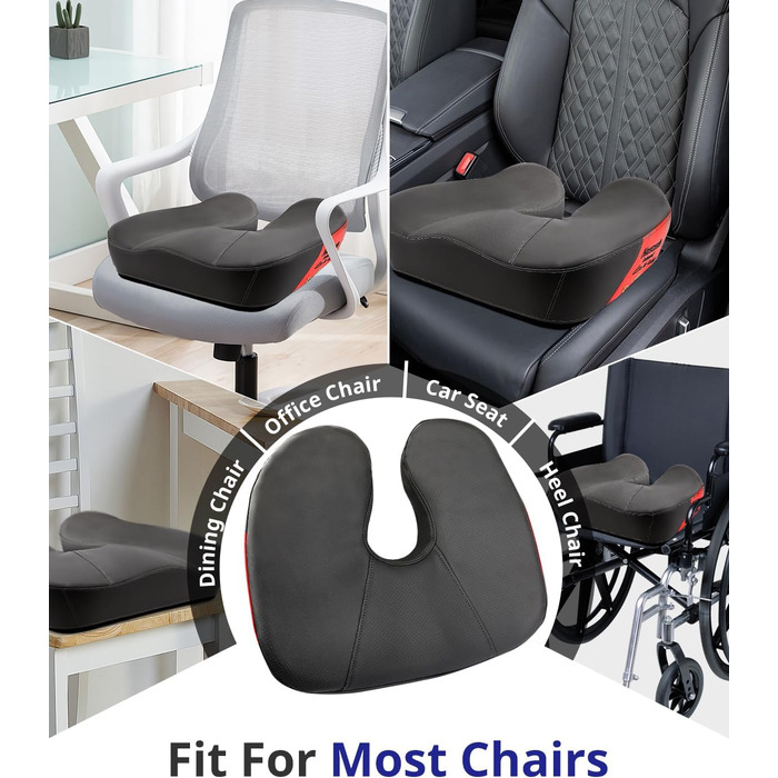 Велике сидіння з піною з пам'яті, ергономічна подушка для офісного крісла для полегшення тиску, подушка для полегшення болю в ішіасі з протиковзкими гумовими точками, дихаюча подушка для ігрового крісла (чорний)