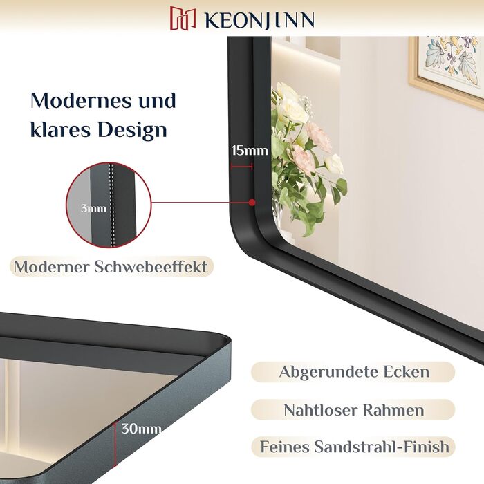 Дзеркало настінне Keonjinn Wand Spiegel чорного кольору 40x50 см з металевим каркасом, прямокутна форма. Підходить для ванної кімнати, вітальні, спальні, коридору.