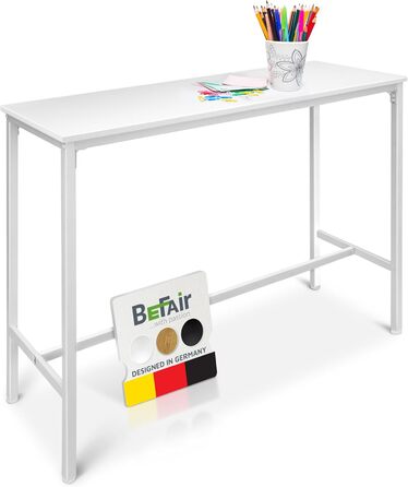 Барний стіл BeFair з дуба та білого кольору, 120x40x100 см, з підніжкою, індустріальний дизайн, металеві ніжки – комфорт та стабільність