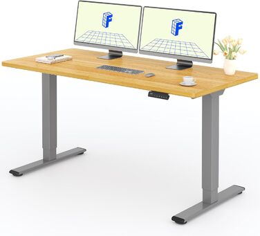 Регульований за висотою стіл FlexiSpot з 2 моторами, стільниця 25 мм, ергономічний офісний стіл - акорн, чорне каркас (стільниця акорн + сіре каркас, 160 x 80 см)