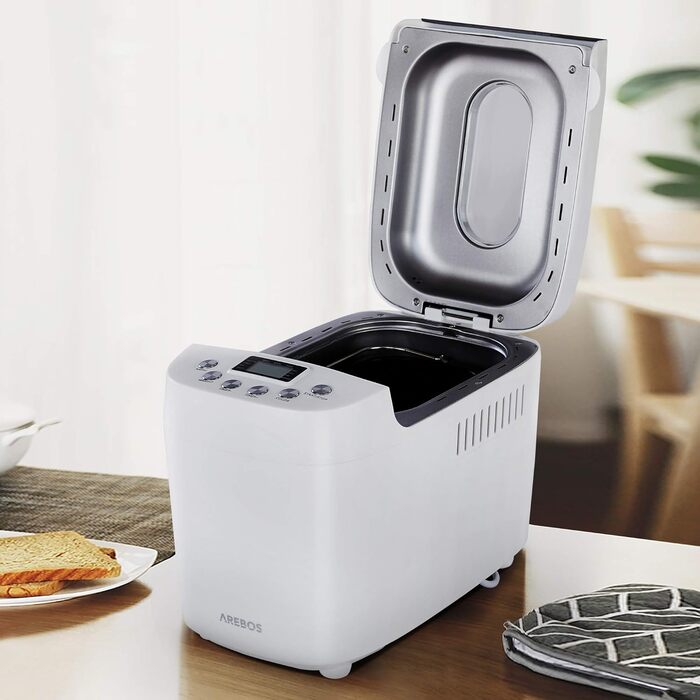 Хлібопечка Arebos 1500г з 15 програмами, таймером та LCD дисплеєм | 850 Вт | Білий