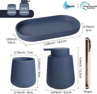 Набір для ванної кімнати блакитного кольору, керамічний аксесуар для ванної кімнати, 3-частинний, декоративний набір дозаторів мила, стакан для зубної пасти та підставка для прикрас, підходить для ванної кімнати, умивальника, готелю, для рідкого мила