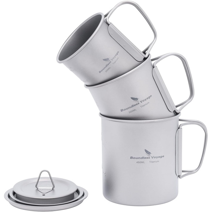 iBasingo Titan Camping Посуд: Чайник, Каструля, Кружка з кришкою та складним ручками (200-750мл) для кемпінгу, трекінгу, пікніка