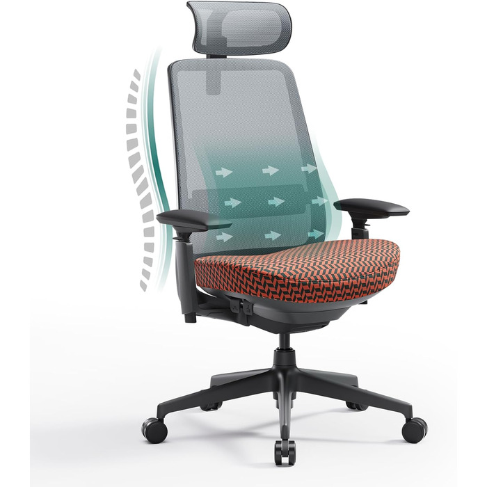 Ергономічне крісло Colamy для офісу та дому: регульована глибина сидіння, 4D підлокітники, підтримка попереку (до 136 кг), сіре