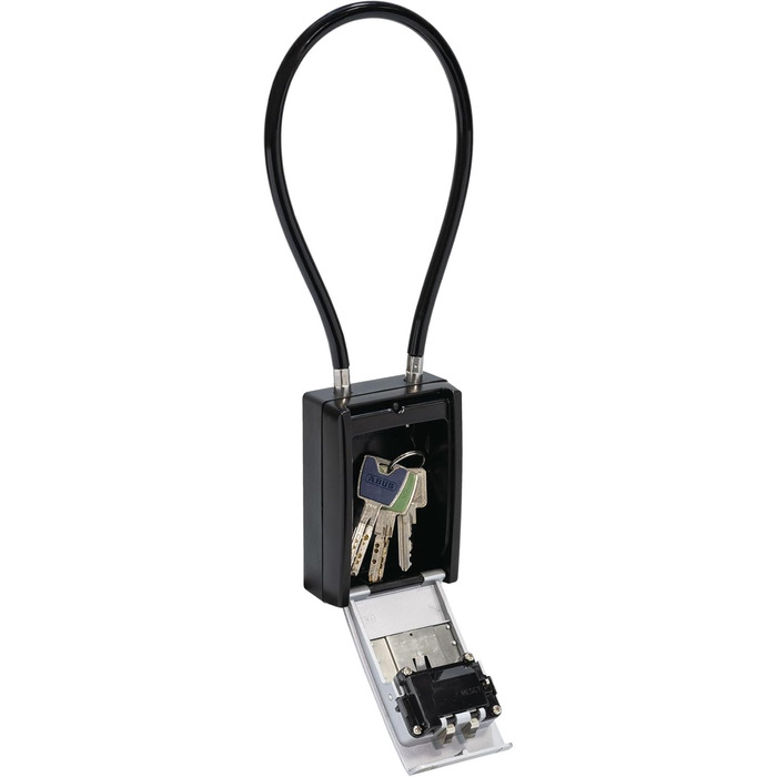 ABUS KeyGarage 797 LED - ключова скринька з бугелем для кріплення, з підсвічуванням цифр, для ключів та дрібних цінностей, чорно-срібна (Стандарт - кабельний бугель)