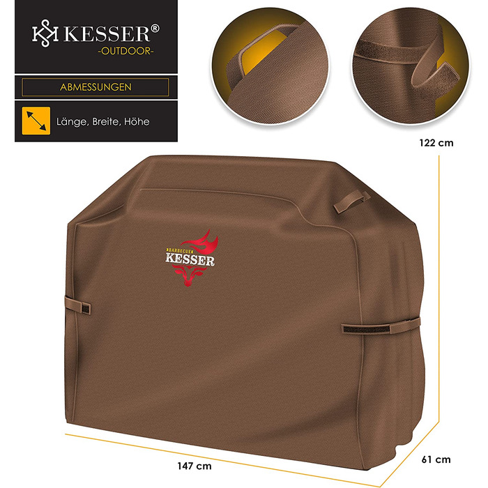 Преміум чохол для газового гриля KESSER, водонепроникний, 600D Оксфорд, 147x61x122 см, для Weber, Brinkmann, Char Broil, коричневий