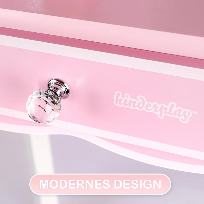 Дитячий туалетний столик Kinderplay Green з дзеркалом та стільчиком – Рожевий комплект для гри та макіяжу