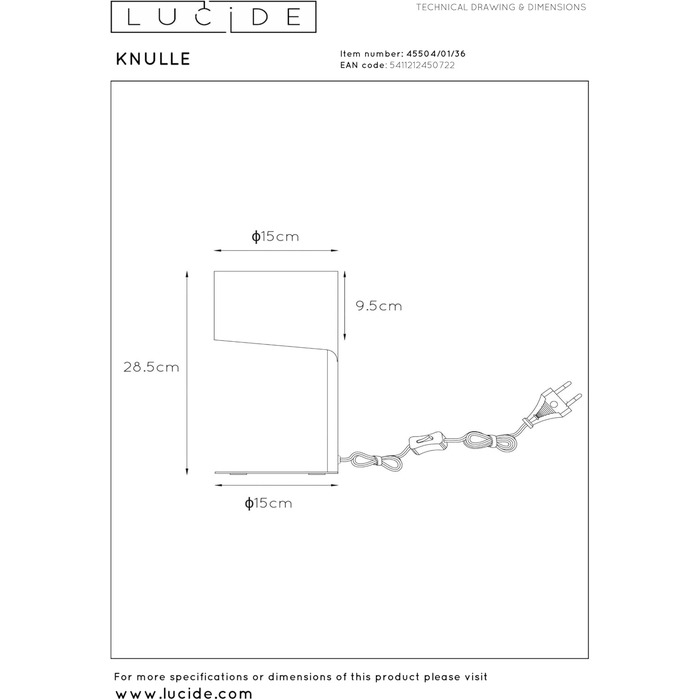 Лампа настільна LUCIDE KNULLE сірого кольору, діаметр 15 см, цоколь E14
