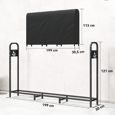 Сховище для дров Outsunny з металу, 199 x 30 x 121 см, об'єм 0,6 м³, з водонепроникним покриттям, вантажопідйомність до 300 кг