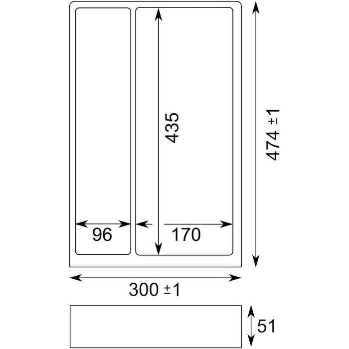 Лоток для столових приборів SEPARADO 550 SET сланцевий сірий Ш 300 x Г 474 мм вкл. 1 перегородку та 1 нековзний килимок
