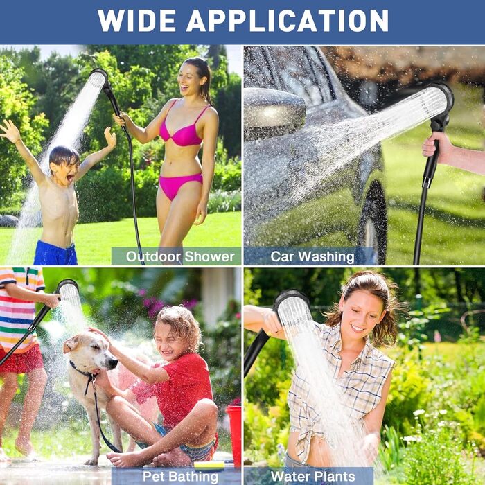 Електричний душ для кемпінгу MIAOKE 7800 mAh з цифровим дисплеєм та індикатором температури, портативний душ для подорожей, туризму та кемпінгу (Чорний)