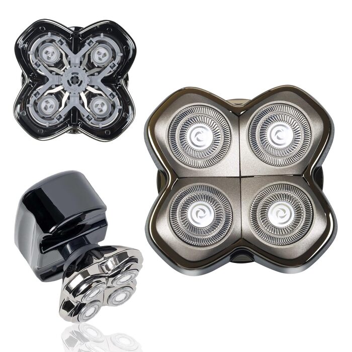 Змінні голівільні бритви (4 голови) для електричного гоління обличчя та тіла, сумісні з Pitbull Skull Shaver та Butterfly Kiss Pro, сірі