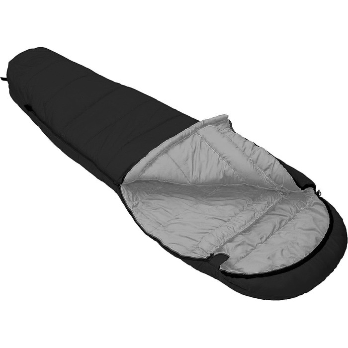 Мумія Спальний мішок Explorer Автостоп Чорний спальний мішок Кемпінг. Ідеальний компаньйон для вашого шукача пригод на свіжому повітрі (автофургон прямо видно зсередини)