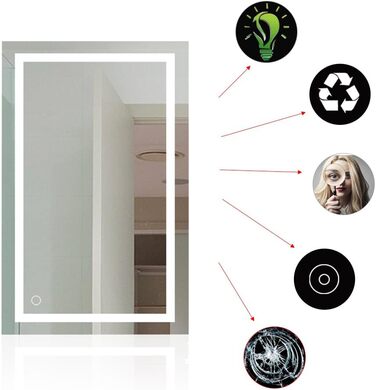 Дзеркало для ванної кімнати Kedia LED з підсвічуванням, 100x60 см, білий