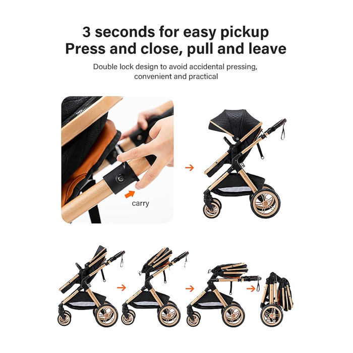 Дитяча коляска Glokid 3 в 1, комбінована модель з речною системою, переносна сумка для переодягання, москітна сітка, дощовик, теплий мішок, складна конструкція, положення для сну, рожевий колір (GPHX1)