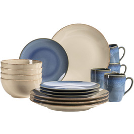 Набір посуду MÄSER 931736 на 4 особи, 16 предметів, стиль медітерранео, вінтаж, кераміка, пісочний колір (пісочно-сірий / світло-блакитний)