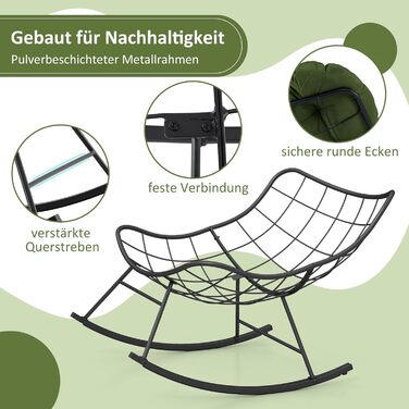 Крісло-гойдалка COSTWAY для саду, балкона та дому, зелене, з подушкою, вантажопідйомність 205 кг