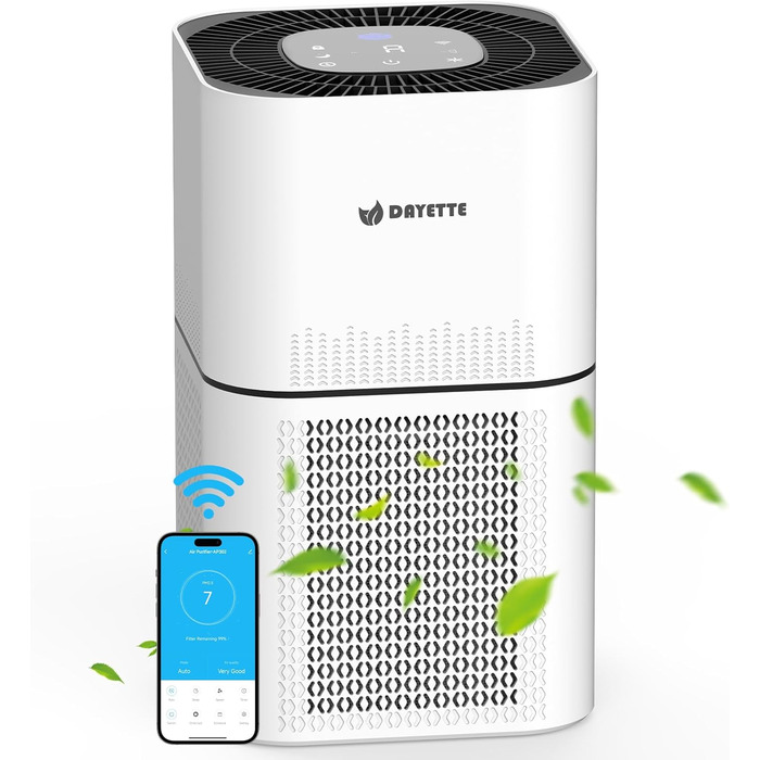 Повітряочисник для алергіків, квартири та кімнат для курців, з 2 HEPA фільтрами H13, для видалення шерсті тварин, плісняви, пилу, пилку та запахів, CADR 350 м³/год для 120 м², керування через додаток, таймер, тиха робота 22 дБ