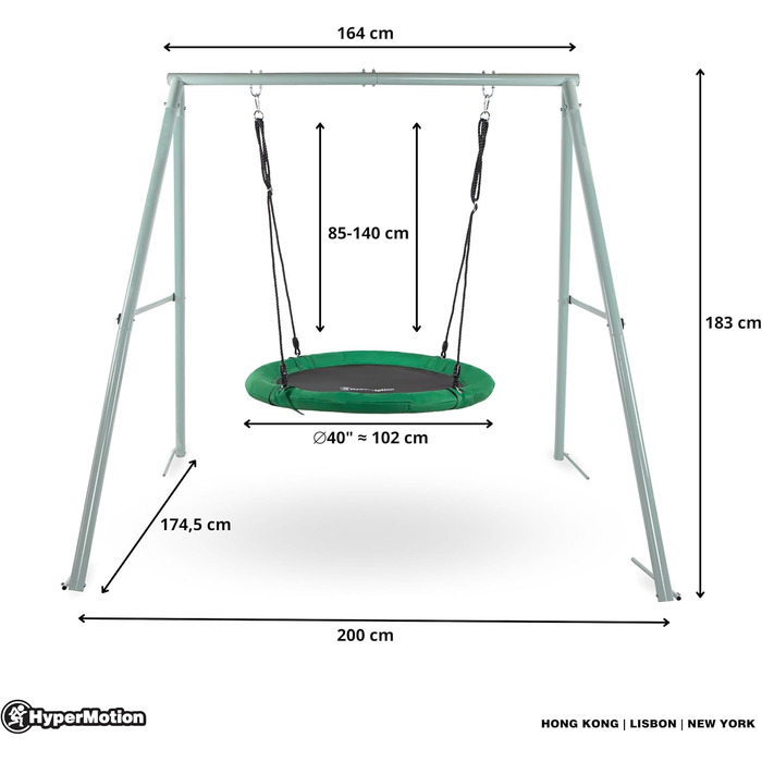Гойдалка садова HyperMotion Storchennest з А-рамою для 2 осіб, зелена - 102 см, до 150 кг, UV-стійка