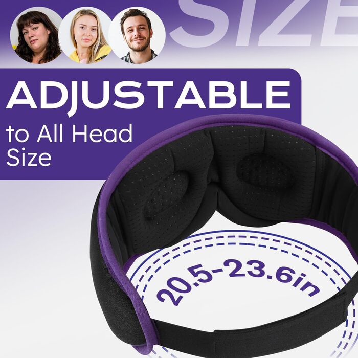 Маска для сну 3D Bluetooth з навушниками LC-Dolida для жінок та чоловіків, повна світлоблокада, комфорт на всю ніч. М'які навушники для сну під час подорожей, в ліжко (фіолетова)