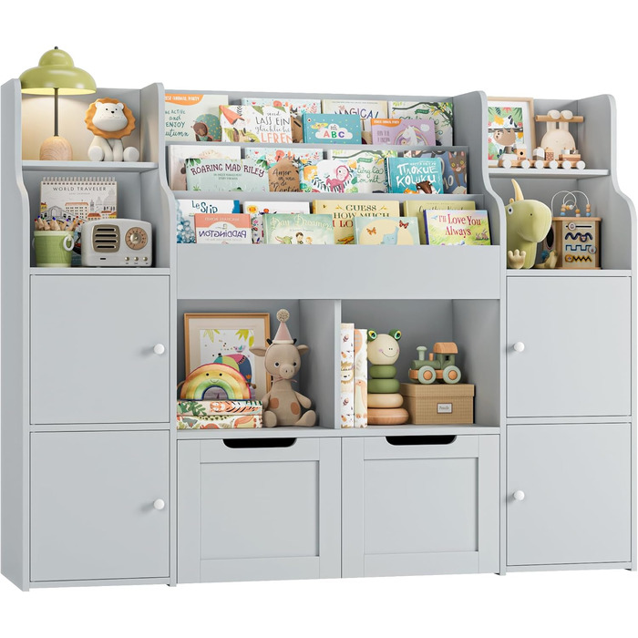 FOREHILL Поличка для іграшок та книжок у дитячу кімнату з дерева, сіра, 122 x 30 x 100 см