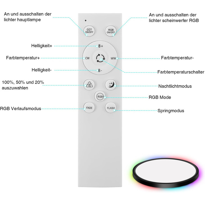 Стельовий світлодіодний світильник Ikodm RGB 24 Вт, з регулюванням яскравості 3000K-6000K, функція пам'яті, нічник, чорний